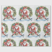  Hockey Christmas with Santa Claus ラッピングペーパー (フラット)