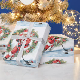  Hockey Christmas with Santa Claus ラッピングペーパー