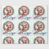  Hockey Christmas with Santa Claus ラッピングペーパー (フラット)