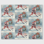  Hockey Christmas with Santa Claus ラッピングペーパー (フラット)