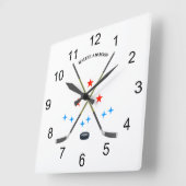 Hockey Crossed Sticks and Puck スクエア壁時計 (傾斜)