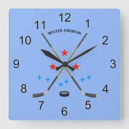 Hockey Crossed Sticks and Puck スクエア壁時計