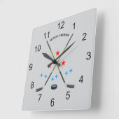 Hockey Crossed Sticks and Puck スクエア壁時計 (傾斜)