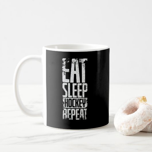 Hockey "Eat Sleep Hockey Repeat" コーヒーマグカップ (ドーナツ)