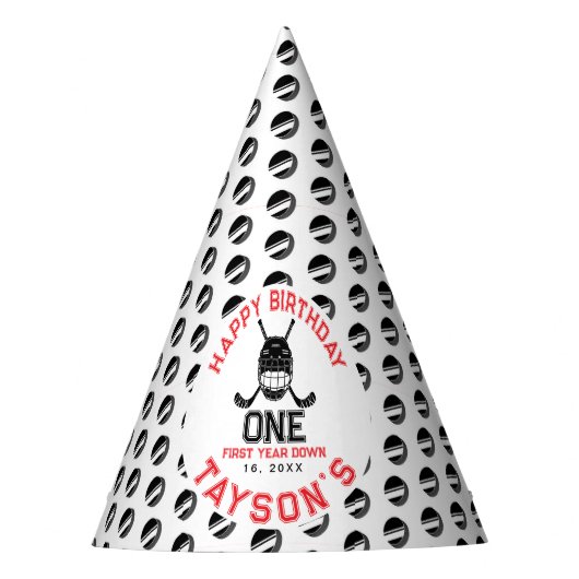 Hockey First Year Down 1st birthday  パーティーハット (正面)