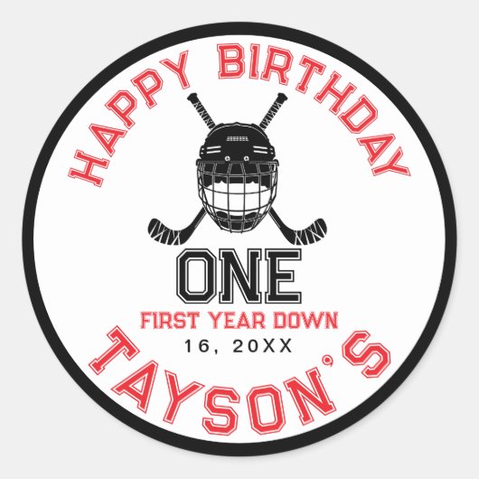 Hockey First Year Down 1st birthday  ラウンドシール (正面)