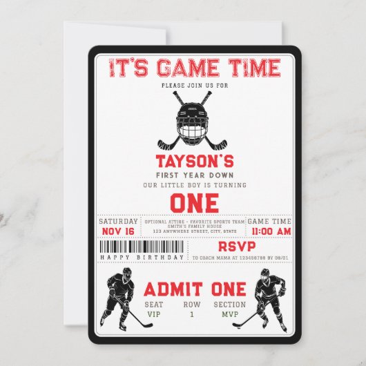 Hockey First Year Down – 1st Birthday  招待状 (正面)