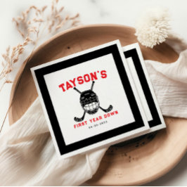 Hockey First Year Down Napkins – Sports-Themed 1st スタンダードカクテルナプキン