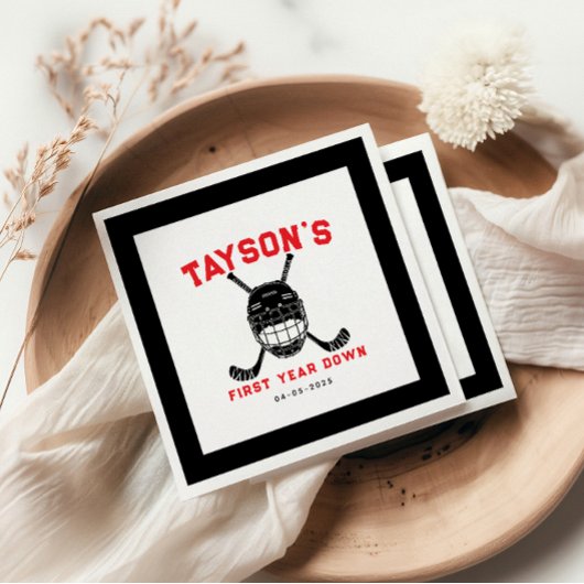Hockey First Year Down Napkins – Sports-Themed 1st スタンダードカクテルナプキン