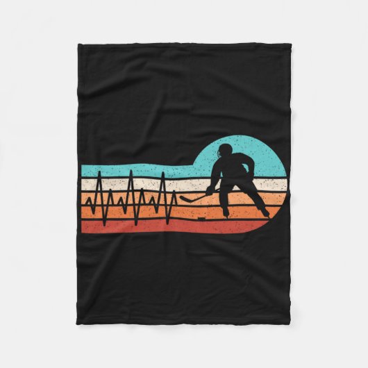 Hockey Heartbeat Retro Ice Hockey Player Men Boys  フリースブランケット (正面)