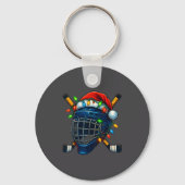 Hockey Helmet Christmas Lights Santa Hat Design Xm キーホルダー (正面)