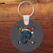 Hockey Helmet Christmas Lights Santa Hat Design Xm キーホルダー (正面)