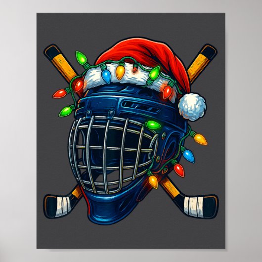 Hockey Helmet Christmas Lights Santa Hat Design Xm ポスター (正面)