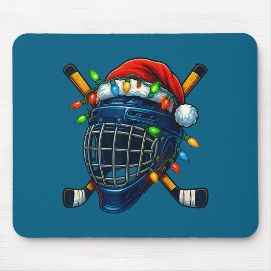 Hockey Helmet Christmas Lights Santa Hat Design Xm マウスパッド (正面)