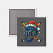 Hockey Helmet Christmas Lights Santa Hat Design Xm マグネット (正面/裏面)