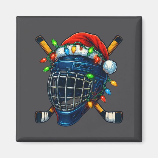 Hockey Helmet Christmas Lights Santa Hat Design Xm マグネット (正面)