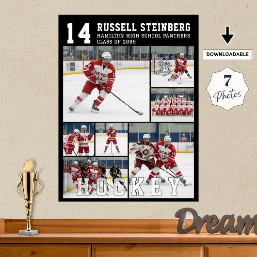 Hockey High School Senior 7 Photo Collage ポスター