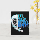 Hockey Ice Cream Drip Eat Sleep Hockey Repeat Boys カード (黄色い花)
