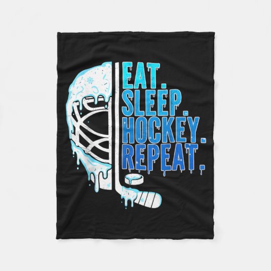 Hockey Ice Cream Drip Eat Sleep Hockey Repeat Boys フリースブランケット (正面)