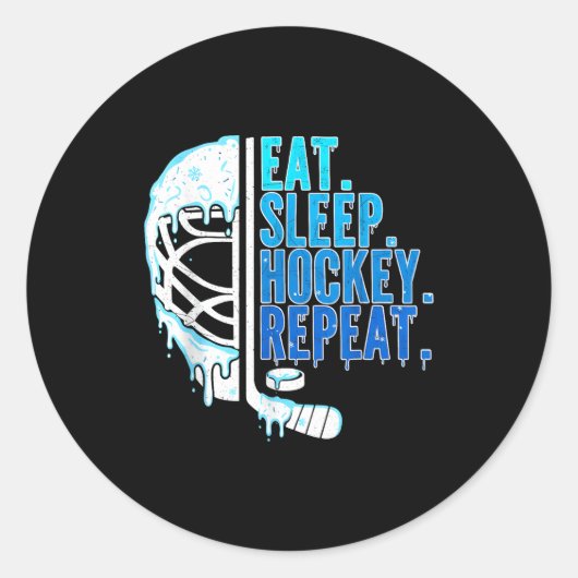 Hockey Ice Cream Drip Eat Sleep Hockey Repeat Boys ラウンドシール (正面)
