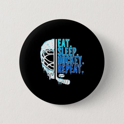 Hockey Ice Cream Drip Eat Sleep Hockey Repeat Boys 缶バッジ (正面)