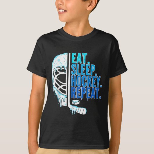 Hockey Ice Cream Drip Eat Sleep Hockey Repeat Boys Tシャツ (正面)