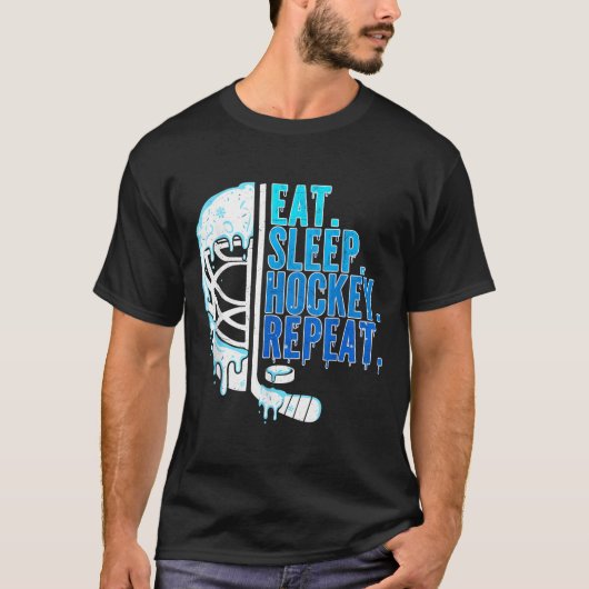 Hockey Ice Cream Drip Eat Sleep Hockey Repeat Boys Tシャツ (正面)