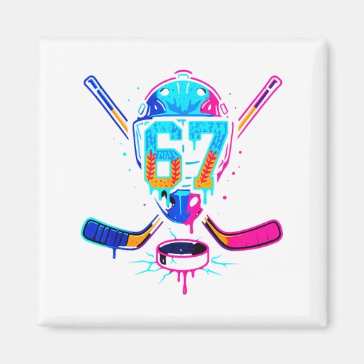 Hockey Ice Cream Drip Number 67 Player 67th Birthd マグネット (正面)