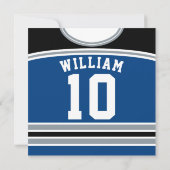 Hockey Jerseyをテーマにしたパーティー招待状テンプレート、青 招待状 (裏面)