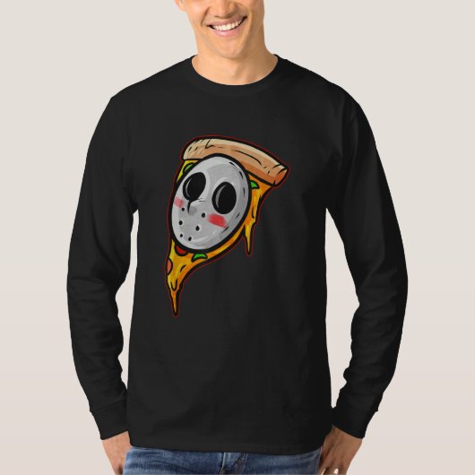 Hockey Mask Halloween Horror and Pizza Tシャツ (正面)