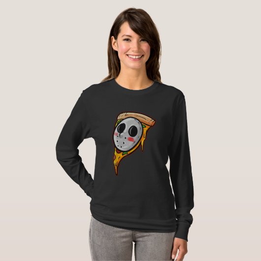 Hockey Mask Halloween Horror and Pizza Tシャツ (正面フル)