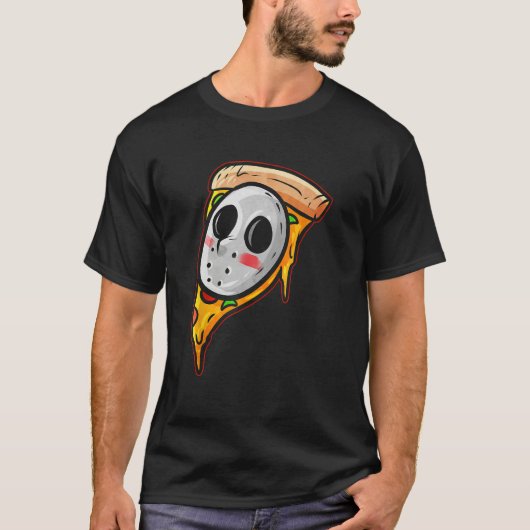 Hockey Mask Halloween Horror and Pizza Tシャツ (正面)