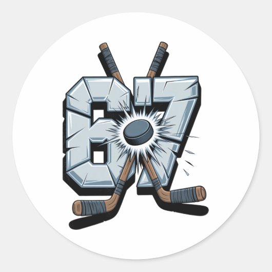 Hockey Meme Six Seven 6 7 67 Hockey Meme  ラウンドシール (正面)