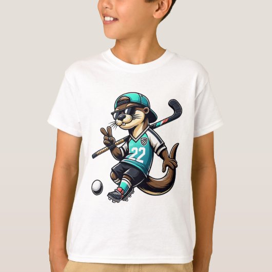 Hockey Otter With Stick Peace Sign Sungles 22 Masc Tシャツ (正面)
