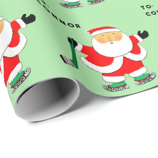 Hockey Player Christmas Holiday ラッピングペーパー (ロールコーナー)
