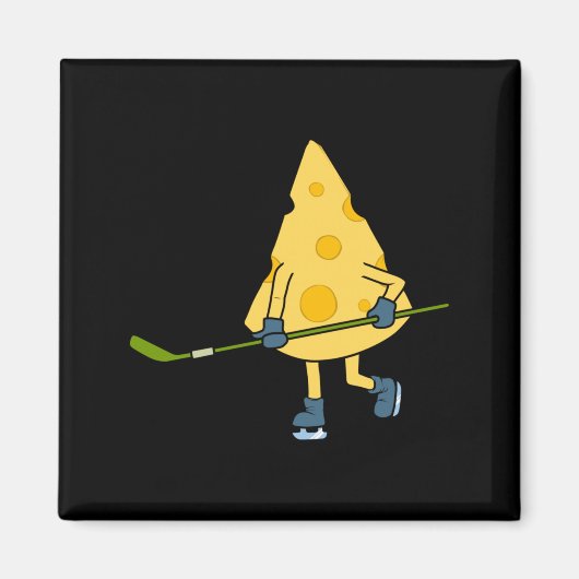 Hockey Player Cute Cheese Hobby Sports Performance マグネット (正面)