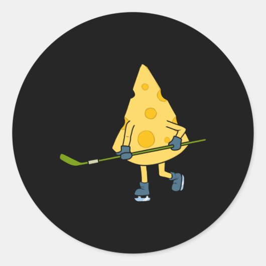 Hockey Player Cute Cheese Hobby Sports Performance ラウンドシール (正面)