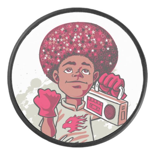 Hockey Puck – YOUTH Power Afro & Boombox Urban アイスホッケーパック (正面)