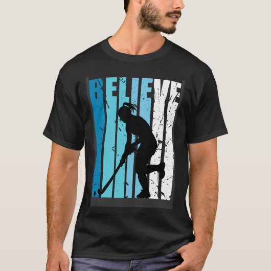 Hockey Retro Believe Turquoise Field Hockey Fan Wo Tシャツ (正面)