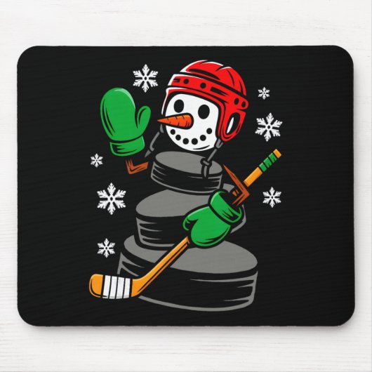 Hockey Santa Hat Snowman Xmas Funny Hockey Lover C マウスパッド (正面)