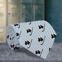 Hockey Skates and Stick on Ice Blue Stripes ネクタイ