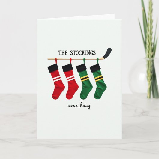 Hockey Stick Stockings Were Hung Sports Christmas カード (正面)