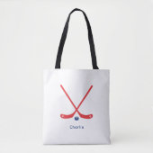 Hockey Tote Bag Blue Red Personalized Name トートバッグ (正面)