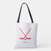 Hockey Tote Bag Blue Red Personalized Name トートバッグ (裏面)