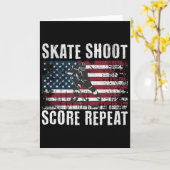 Hockey Usa American Flag Funny Fourth Of July Hock カード (黄色い花)