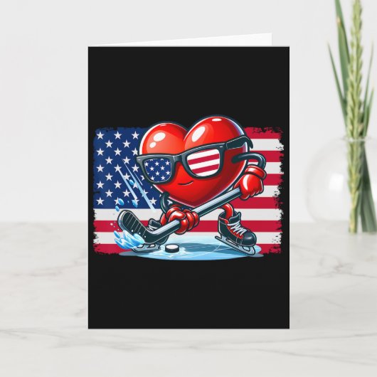 Hockey Valentines Day Valentine Us Flag Sungles Pa カード (正面)