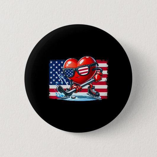 Hockey Valentines Day Valentine Us Flag Sungles Pa 缶バッジ (正面)