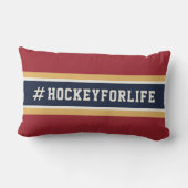 #hockeyforlife赤い海軍及び金ゴールドのアイスホッケーHashtag ランバークッション (裏面)