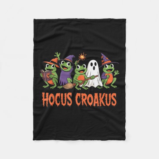 Hocus Croakus Frog Halloween Magic Spell Funny Wit フリースブランケット (正面)