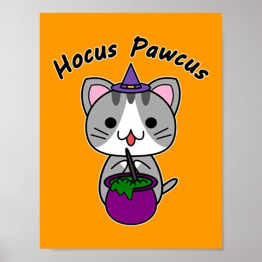 Hocus Pawcus - グレータビー猫 - 黒文字 ポスター (正面)